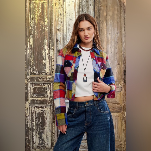 Free People We The Free Winnie Plaid Shirt in County Combo - Picture 2 of 8